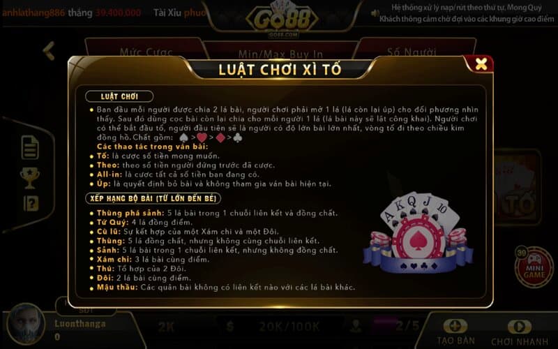 Xì tố Go88: Hướng dẫn chơi đơn giản và hiệu quả cho tân thủ 3 Luật chơi xì tố Go88