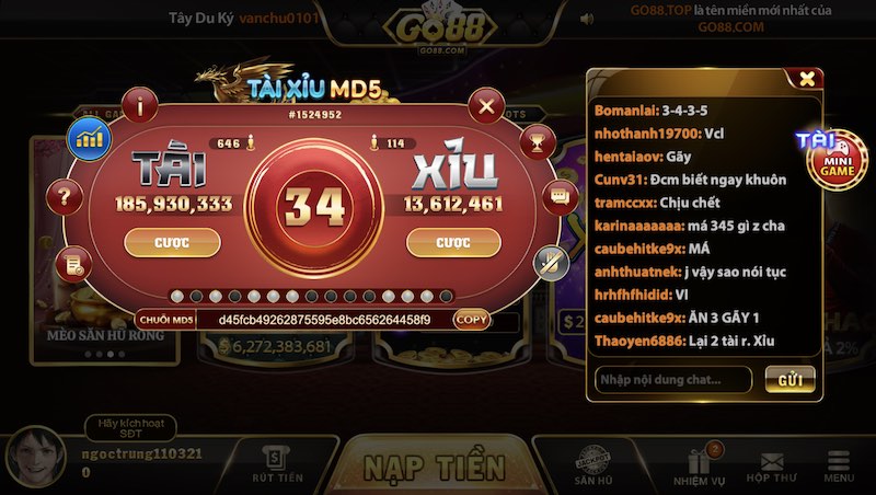 Tài xỉu MD5 Go88: Trò chơi đáng tham gia nhất hiện nay 3 Hướng dẫn cách chơi Tài Xỉu MD5 tại Go88