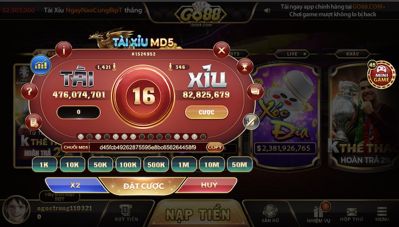 Tài xỉu MD5 Go88: Trò chơi đáng tham gia nhất hiện nay 5 Tính năng đặc biệt chỉ có tại game Tài Xỉu MD5 Go88